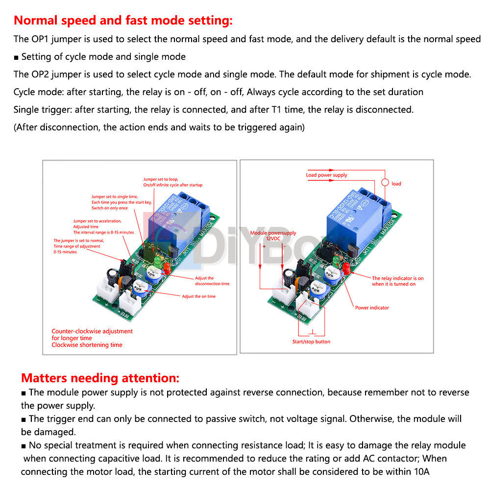 DC 5V 12V 24V Infinite Loop ON OFF Delay Relay Module Cycle Delay Timer Relay
