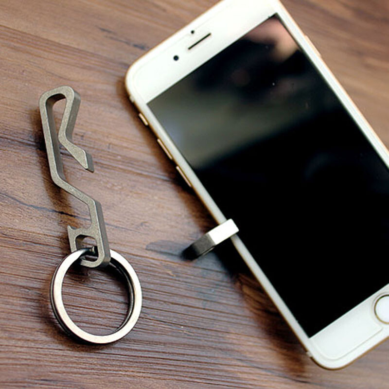 EDC titanium Multifunctional tool Keychain key ring Corkscrew Opener phone stand