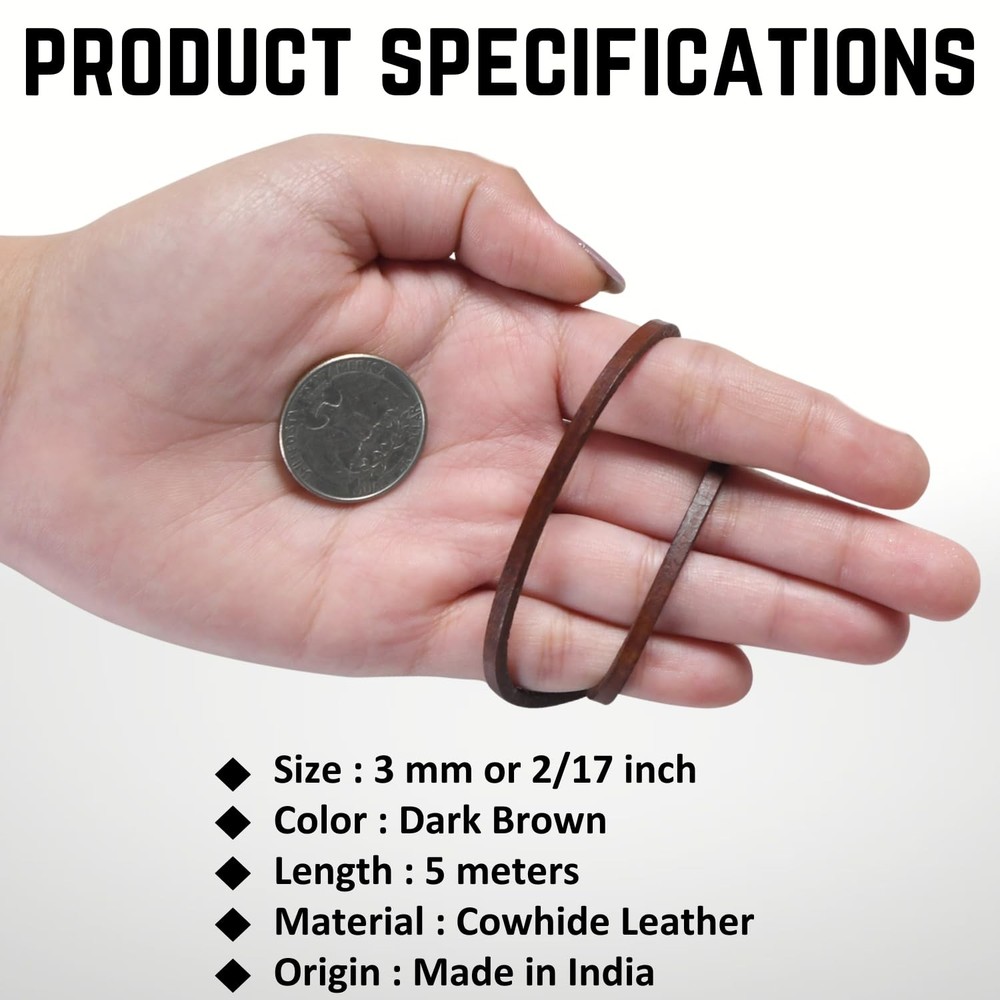 Flat Genuine Leather Cord String Full Grain 3 MM, Dark Brown Distressed