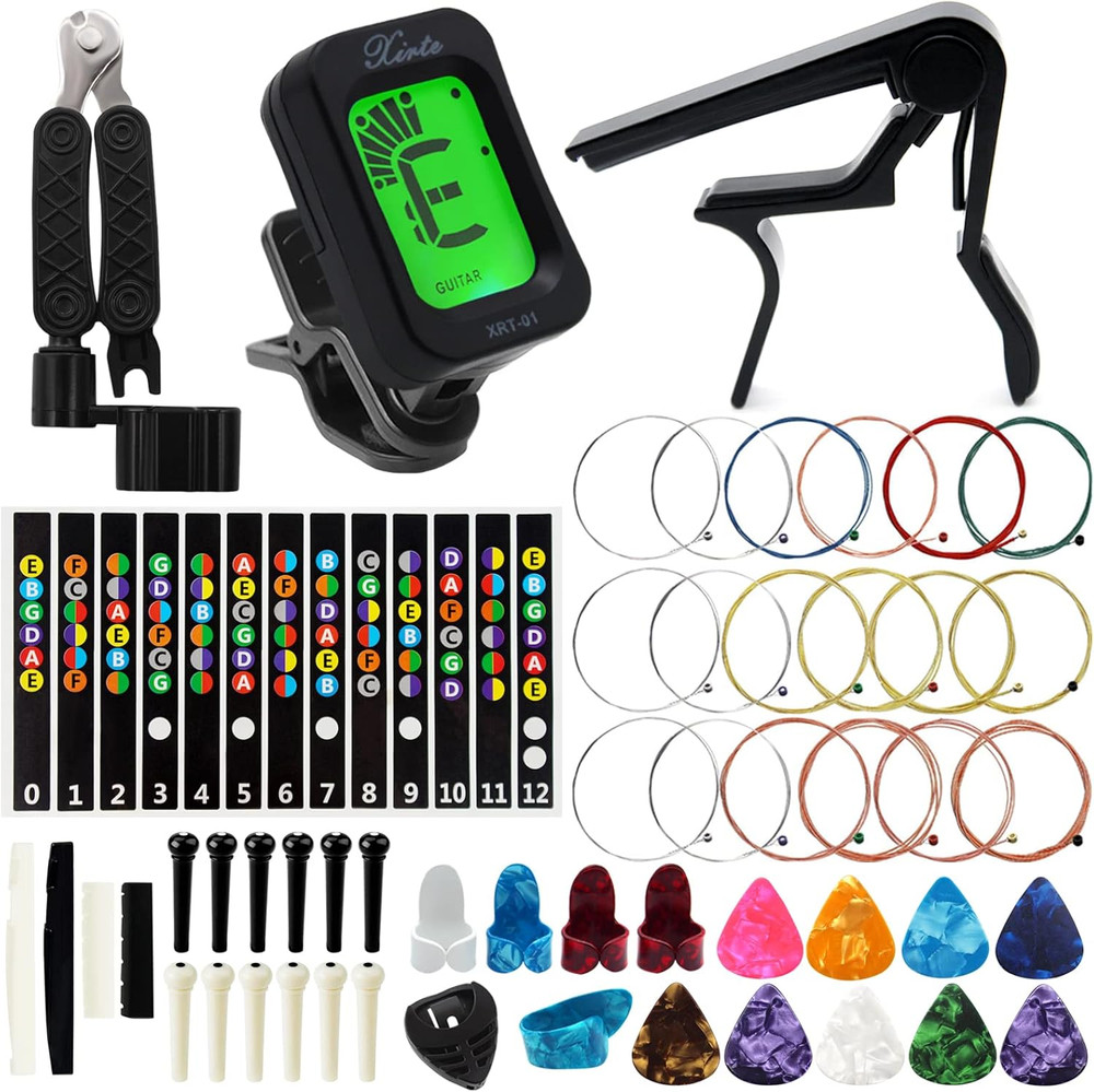 Acoustic Guitar Accessories Kit - Including Guitar Strings, Tuner, Capo, Restrin