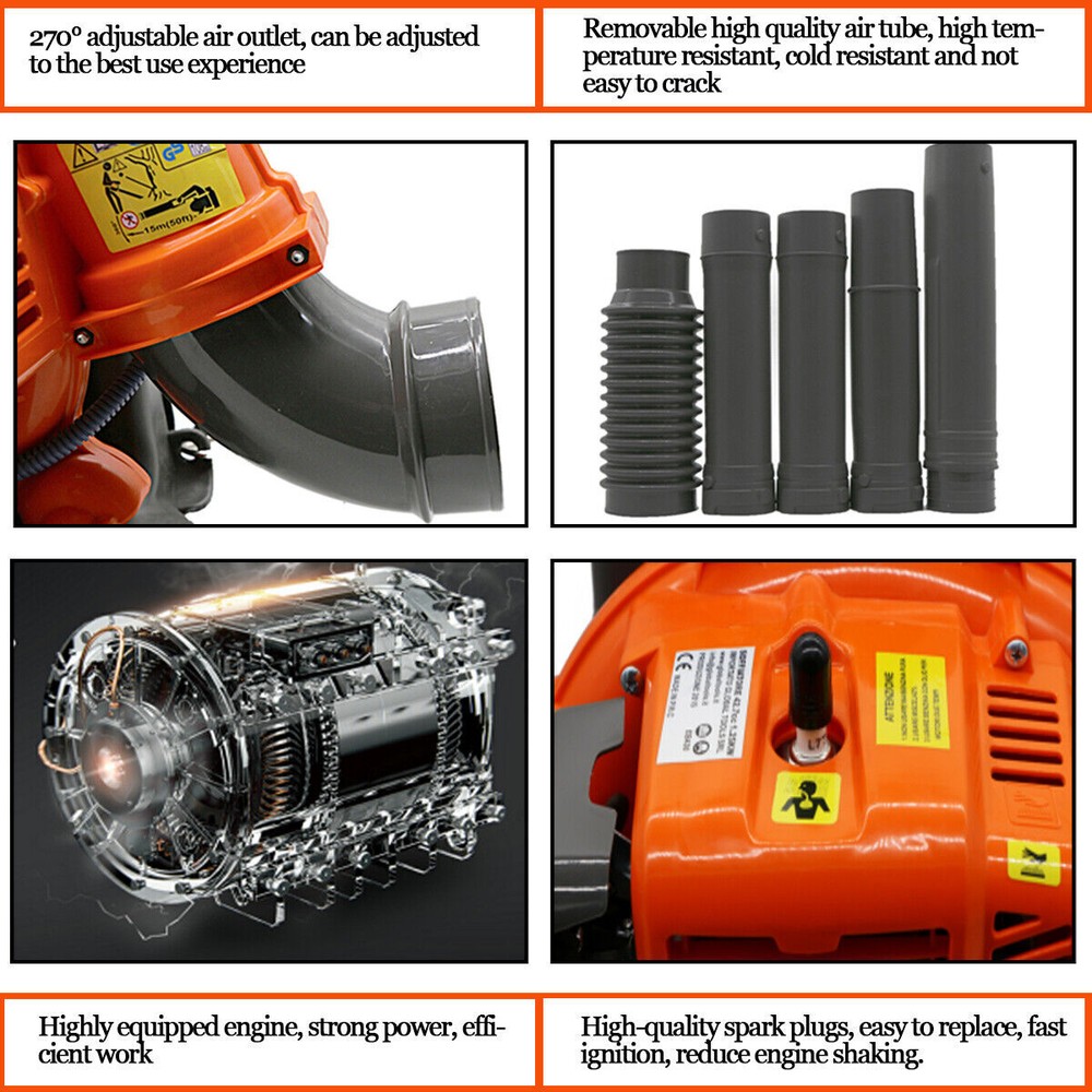 2 Stroke/4 Stroke Backpack Leaf Blower Gas Powered Snow Blower 75.6CC 706CFM