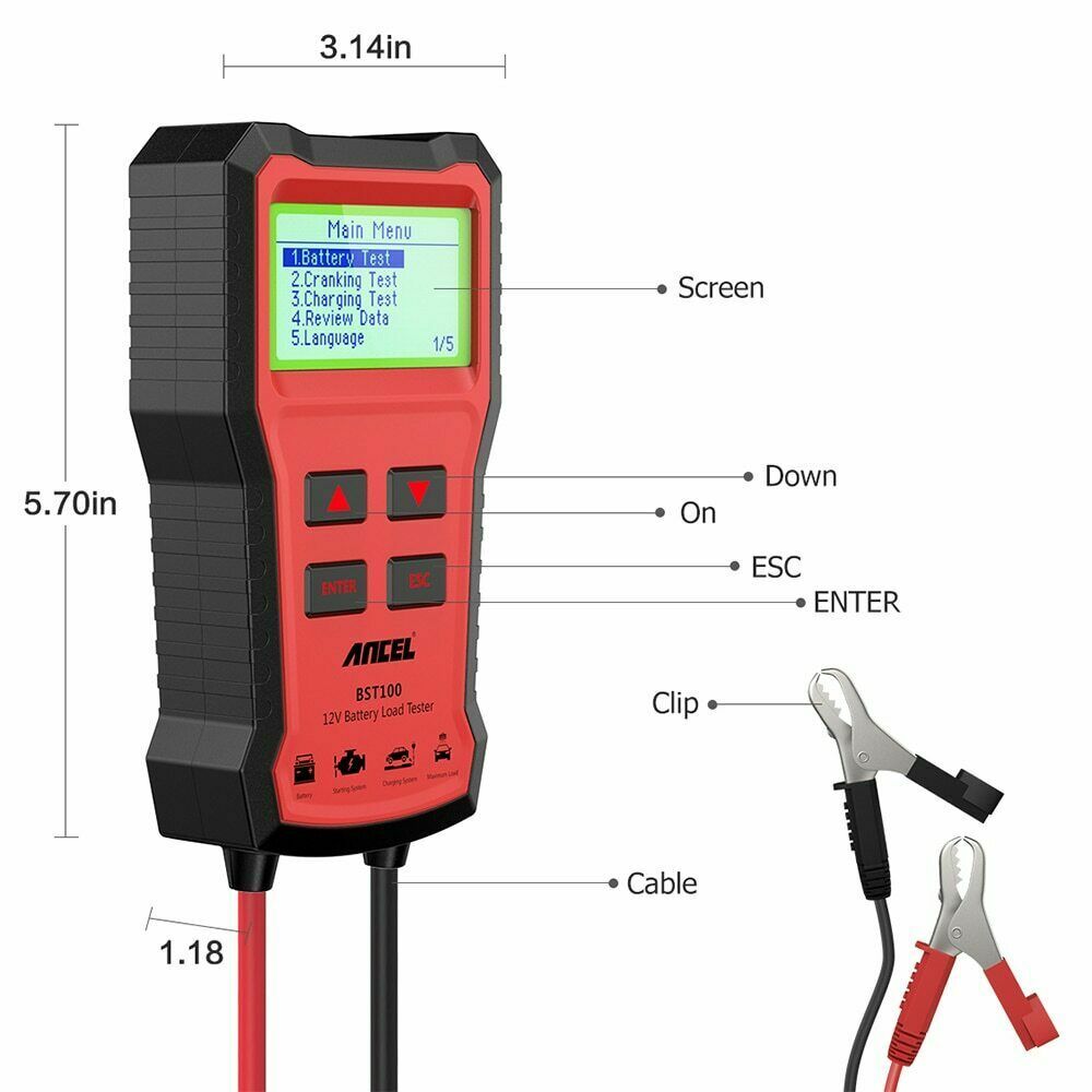 Ancel 12V Car Battery Tester Analyzer Charging Circut Diagnostic Analyzer Tool