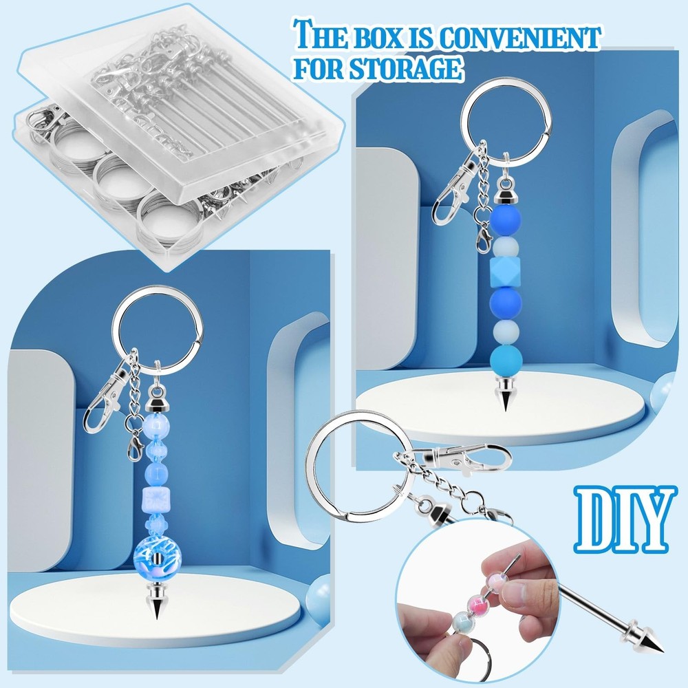 18 Pack Beadable Keychains Bars DIY Blank Beadable Keychains Metal Beaded Key...