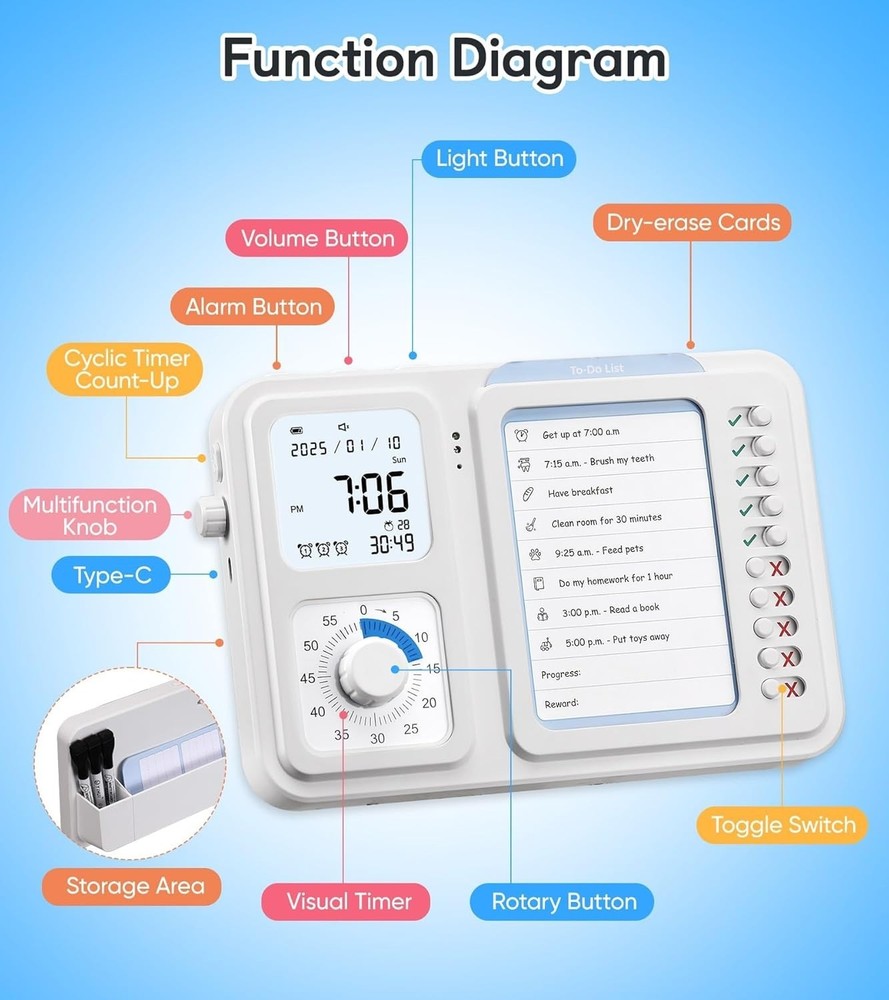 Silent Visual Timer & Chore Chart for Special Needs - Boost Focus & Productivity