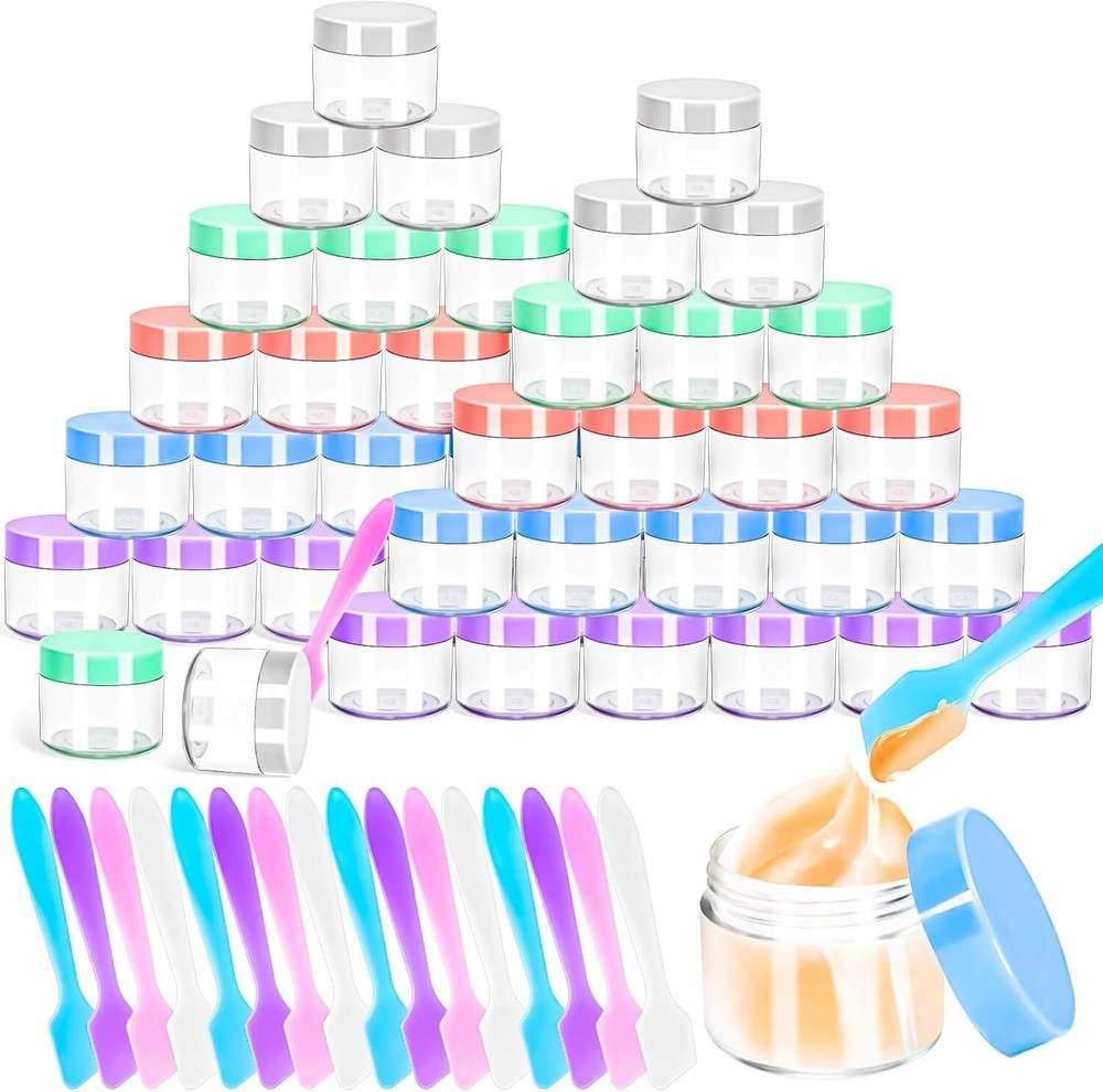 "35 PCS 20G Empty Plastic Containers with Colored Lids Small Makeup Sample "