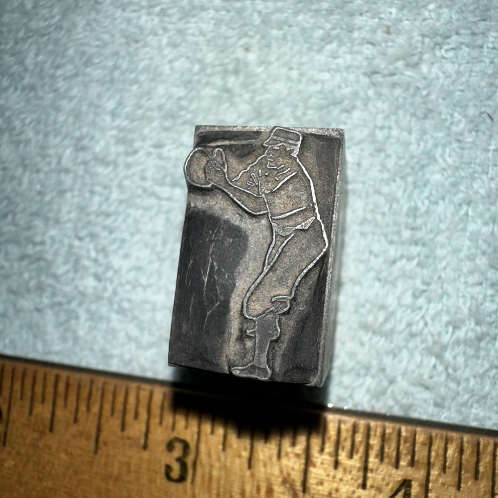 Printing Block “ Old Time Baseball Player “ Lead Block