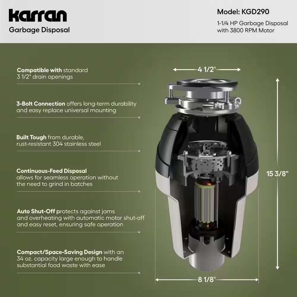 1-1/4 HP Continuous Feed Garbage Disposal with Power Cord