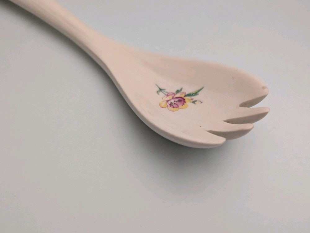 Vintage Ceramic Floral Design Serving Fork with Hanging Handle