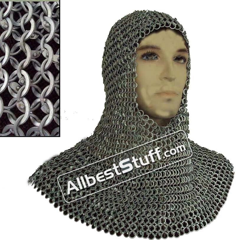 Aluminum Chainmail Coif Dome Riveted Round with Alternating Solid Rings Hood