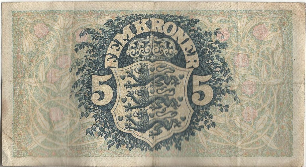 DENMARK BANKNOTE 5 P25d 1933 VF