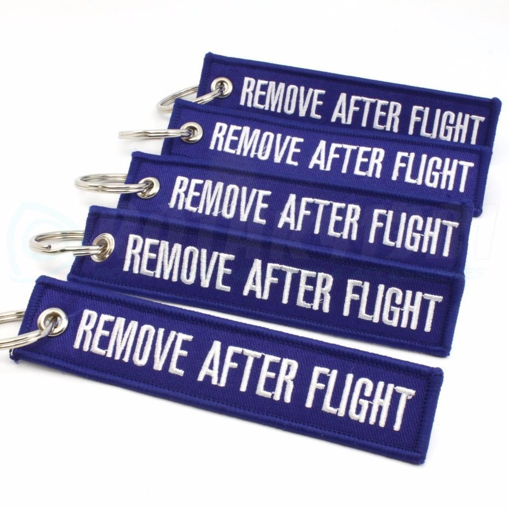REMOVE AFTER FLIGHT KEYCHAIN QTY= 5 PCS BLUE/white TAGS FLAGS PILOT CREW