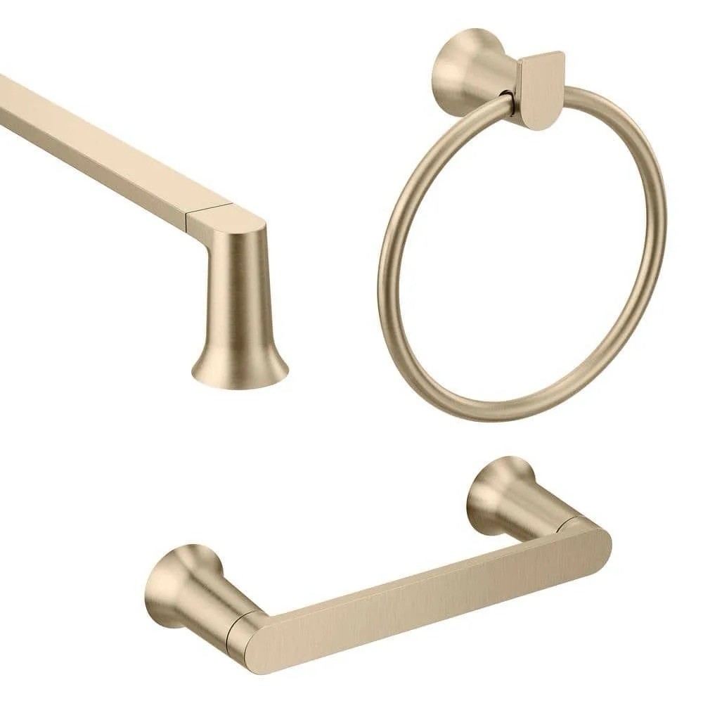 MOEN Genta BH3633BZG Bath Set, Towel Bar Paper Holder Towel Ring in Bronzed Gold