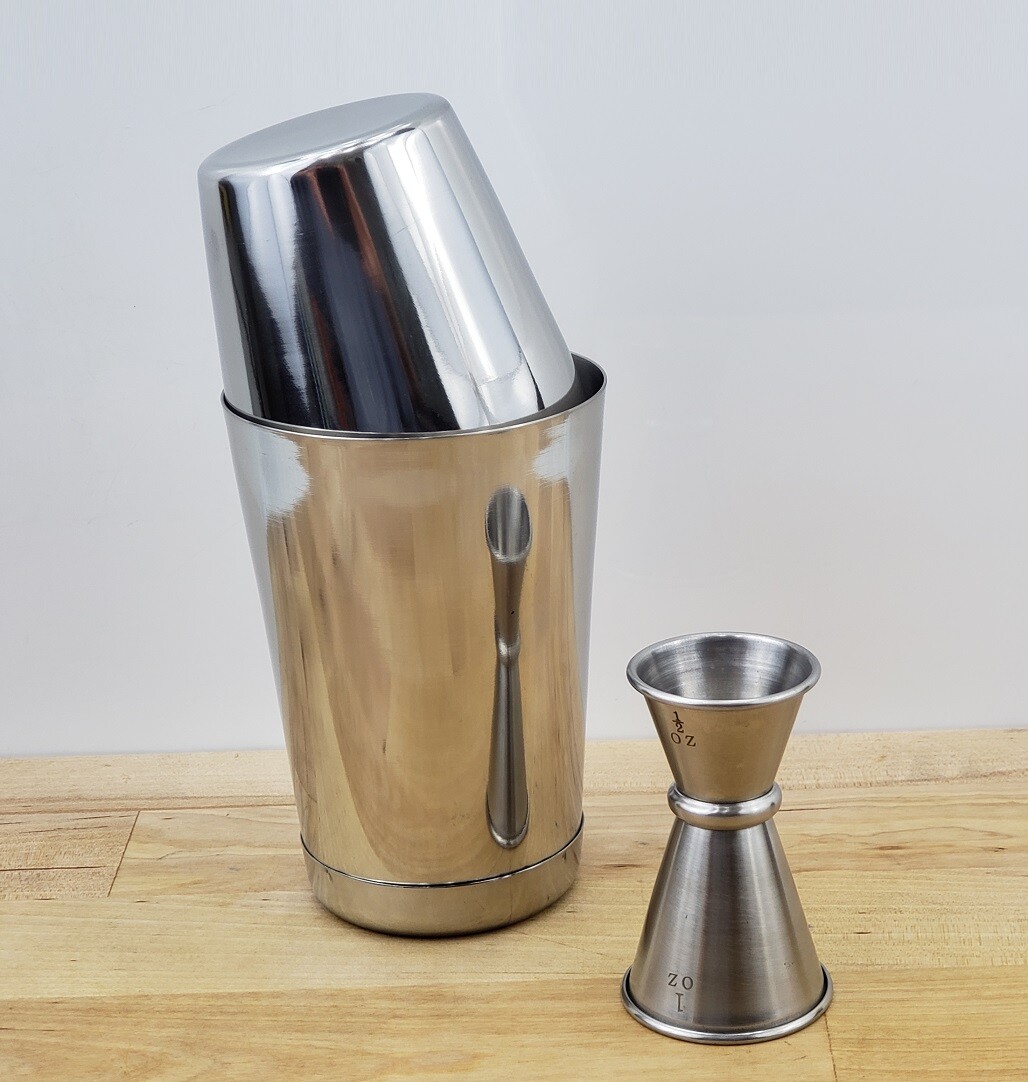 3 Piece Cheater Tin BAR COCKTAIL SHAKER & JIGGER Stainless Steel Mini Mixing Set