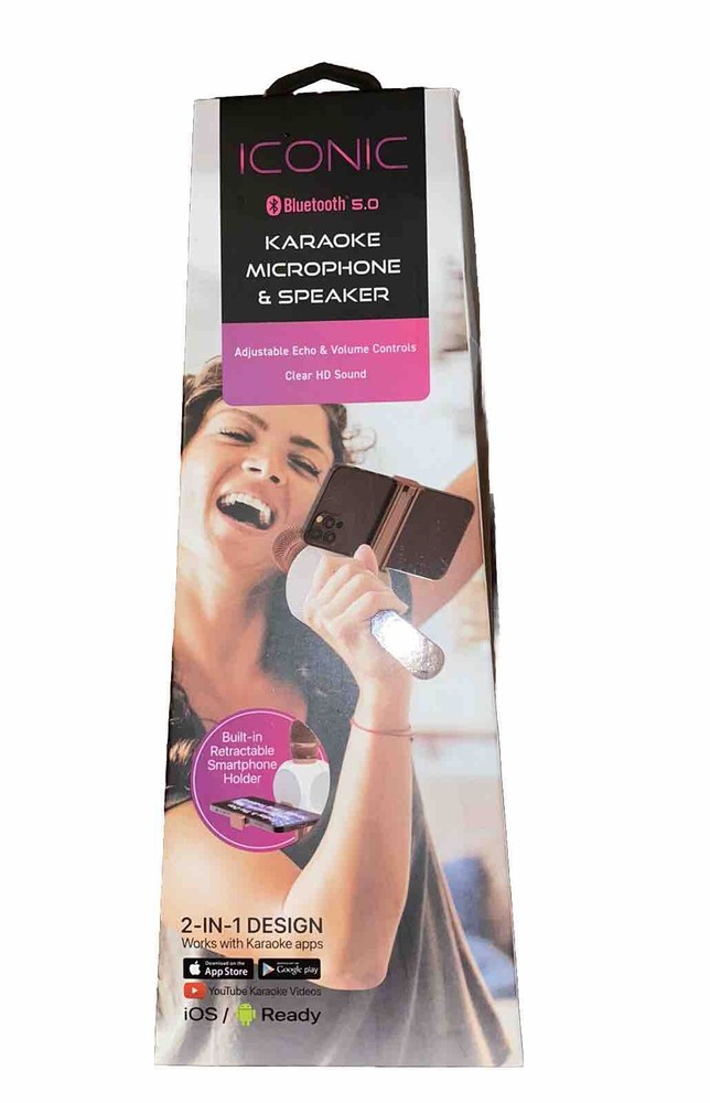 Iconic Karaoke Microphone Wireless Bluetooth  NIB Phone Holder Adjustable