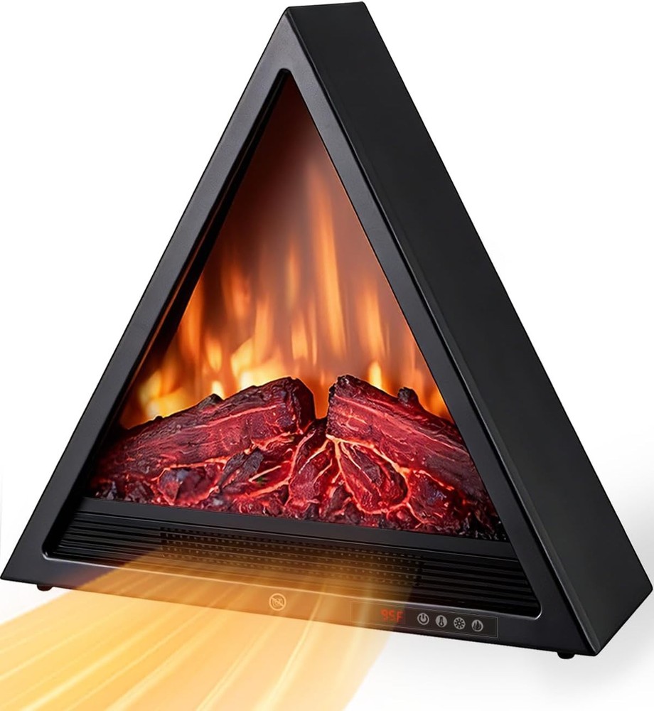 22" Triangular Electric Fireplace Heater 1500W LED Flame Timer Remote - NIB