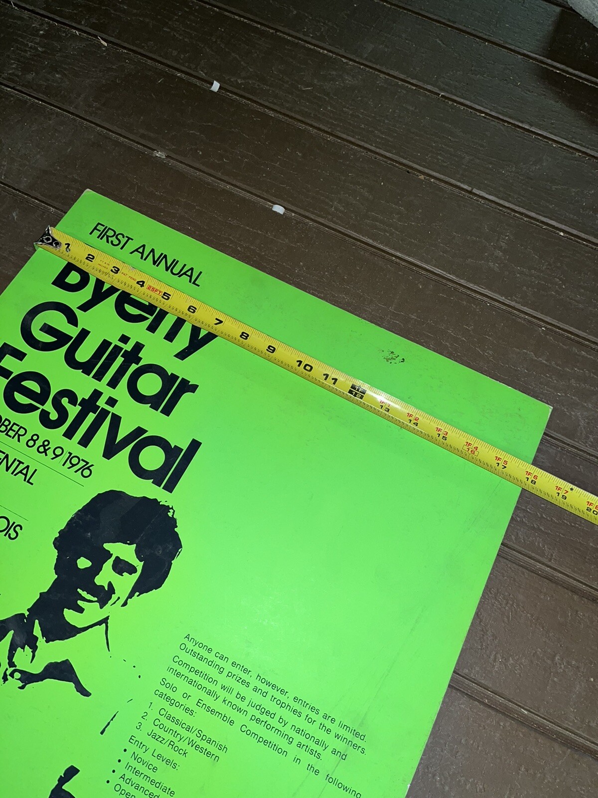 Vintage 1978 Byerly Music Guitar Festival Cardboard Sign - NOS Peoria ILL Retro