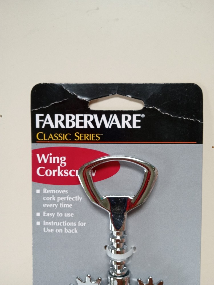 Farberware Silver Wing 6" Classic Corkscrew Wine Bottle Opener. New!