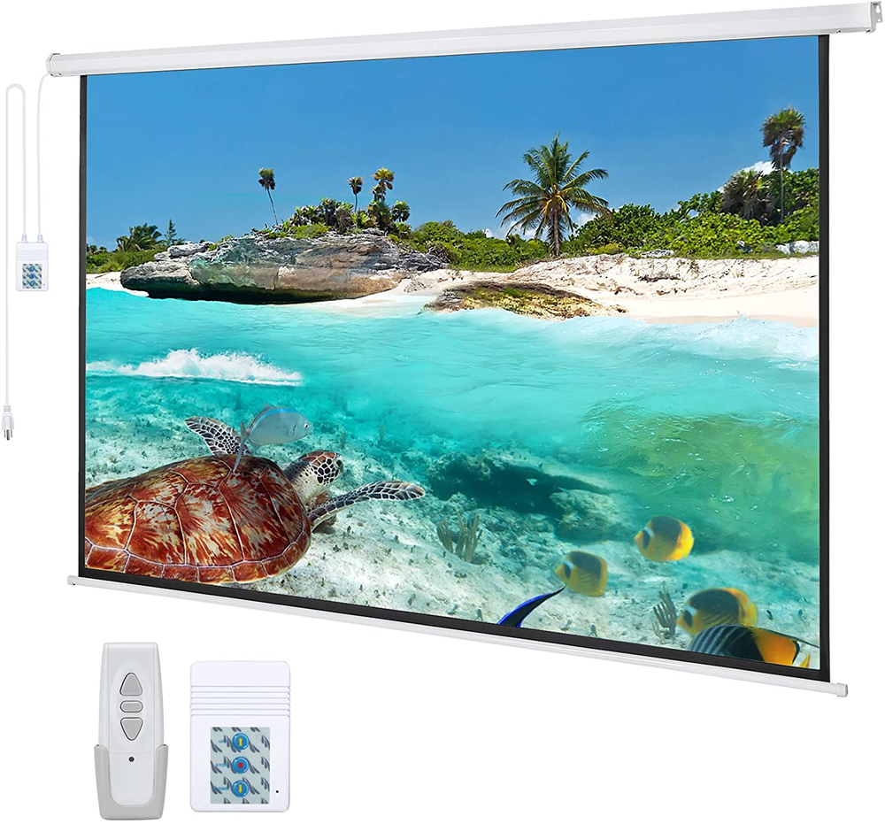 White 120" Projector Screen Electric Diagonal Automatic Projection Movies Screen