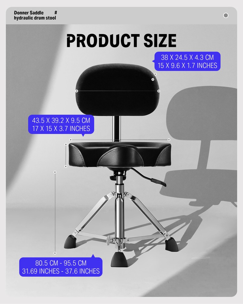 Donner Drum Throne With Backrest Motorcycle Style Stool Stable Adjustable Height