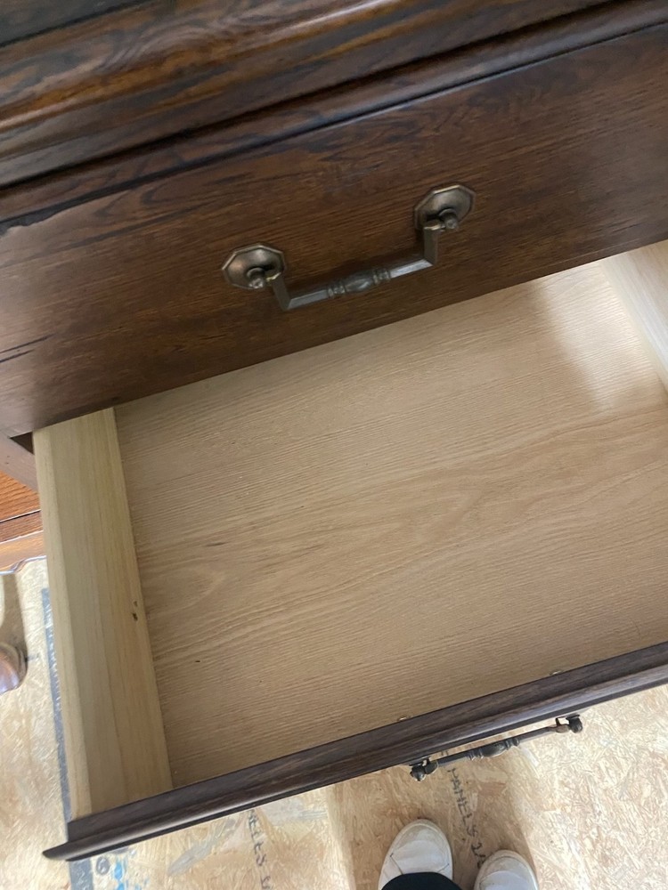Vintage style solid oak sideboard table with carved details