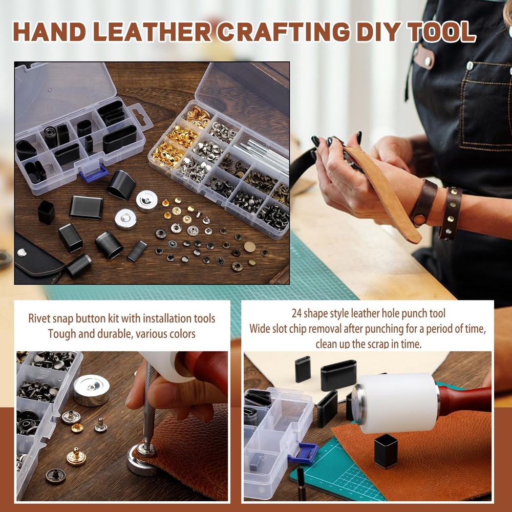Leather Working Tools Kit, Leather Tooling Kit with Double Layer Storage Box,...