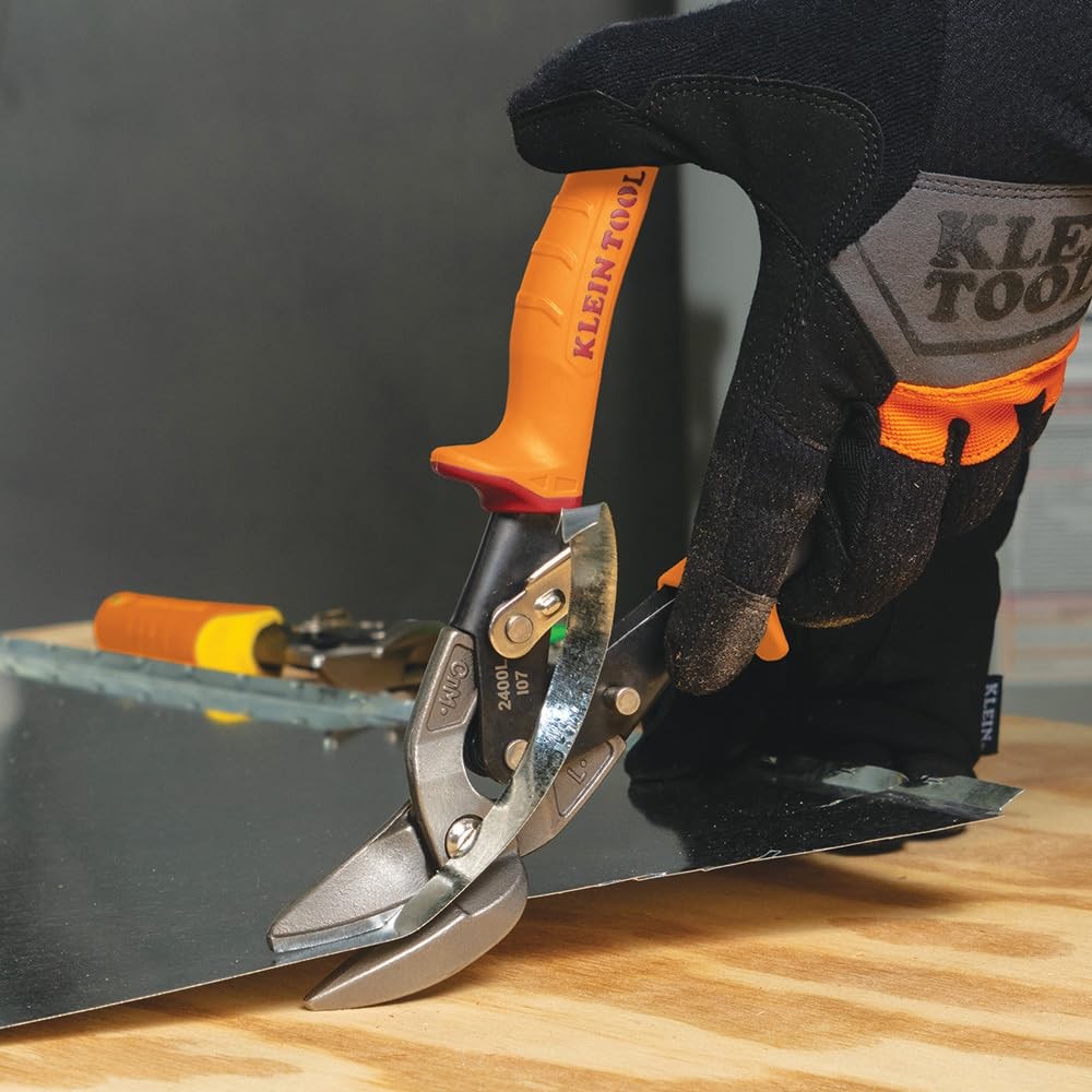 Klein Tools 2400L Left-Cutting Offset Snips Aviation Tin Snips Forged Blade