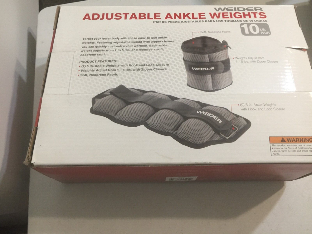Weider Adjustable Ankle Weights - 10lb Pair (2 x 5lbs) - New -Same Day Shipping