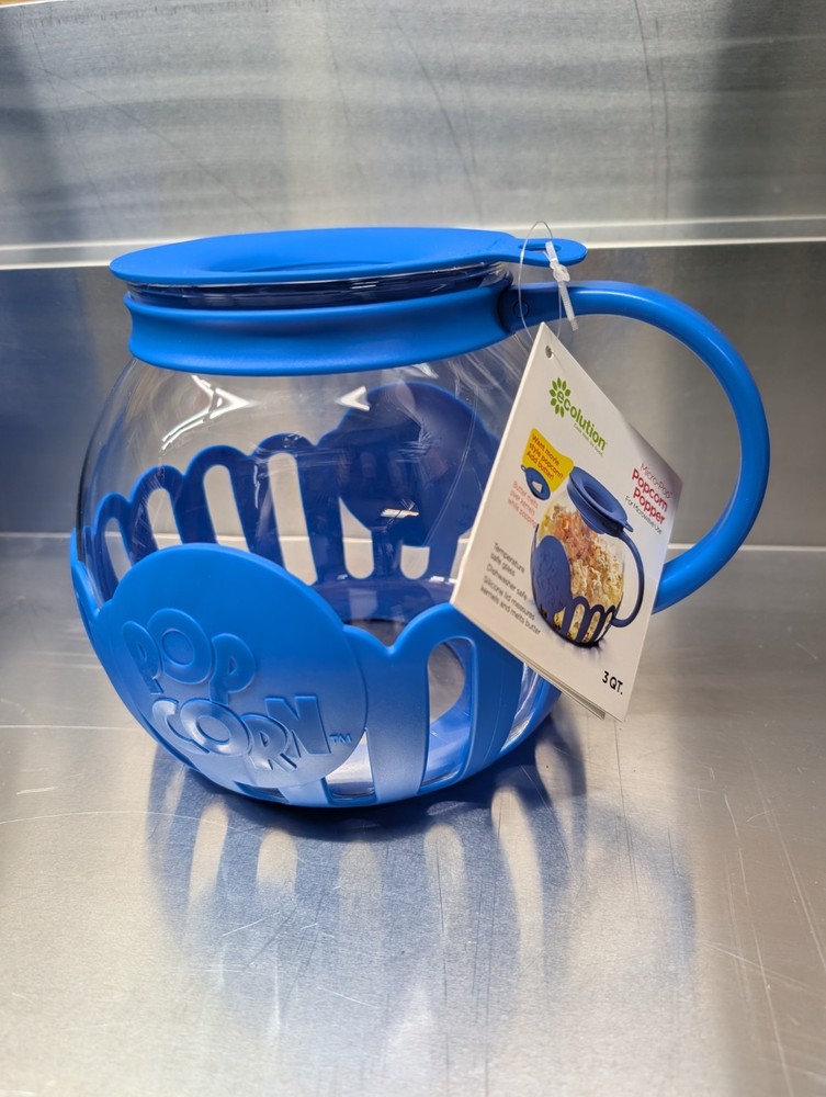 Ecolution Micro-Pop 3 Quart Microwave Popcorn Popper - Blue New NWT 3 QT