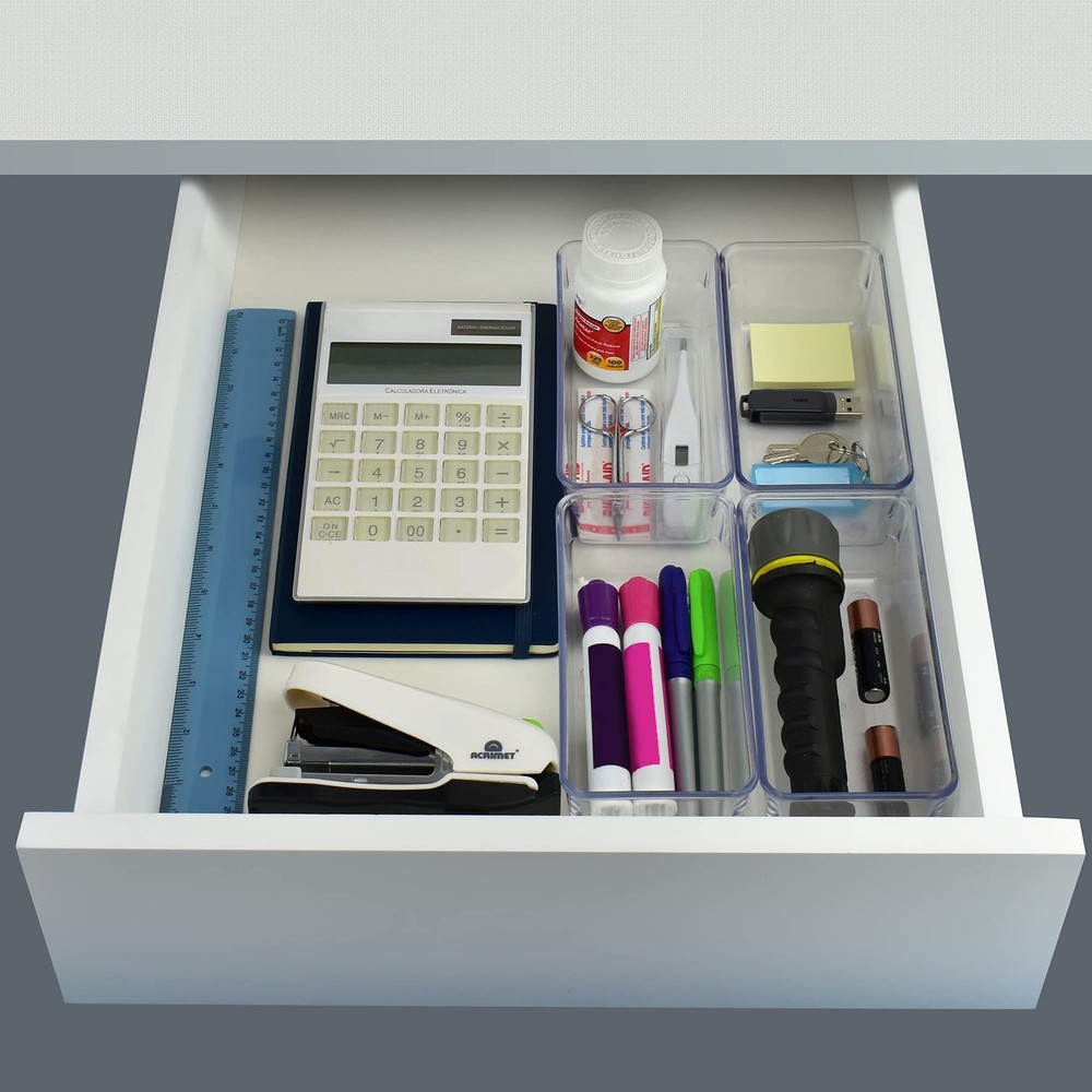 4 PCS Modular Drawer Organizer Tray Box Clear Crystal Plastic Storage Bins