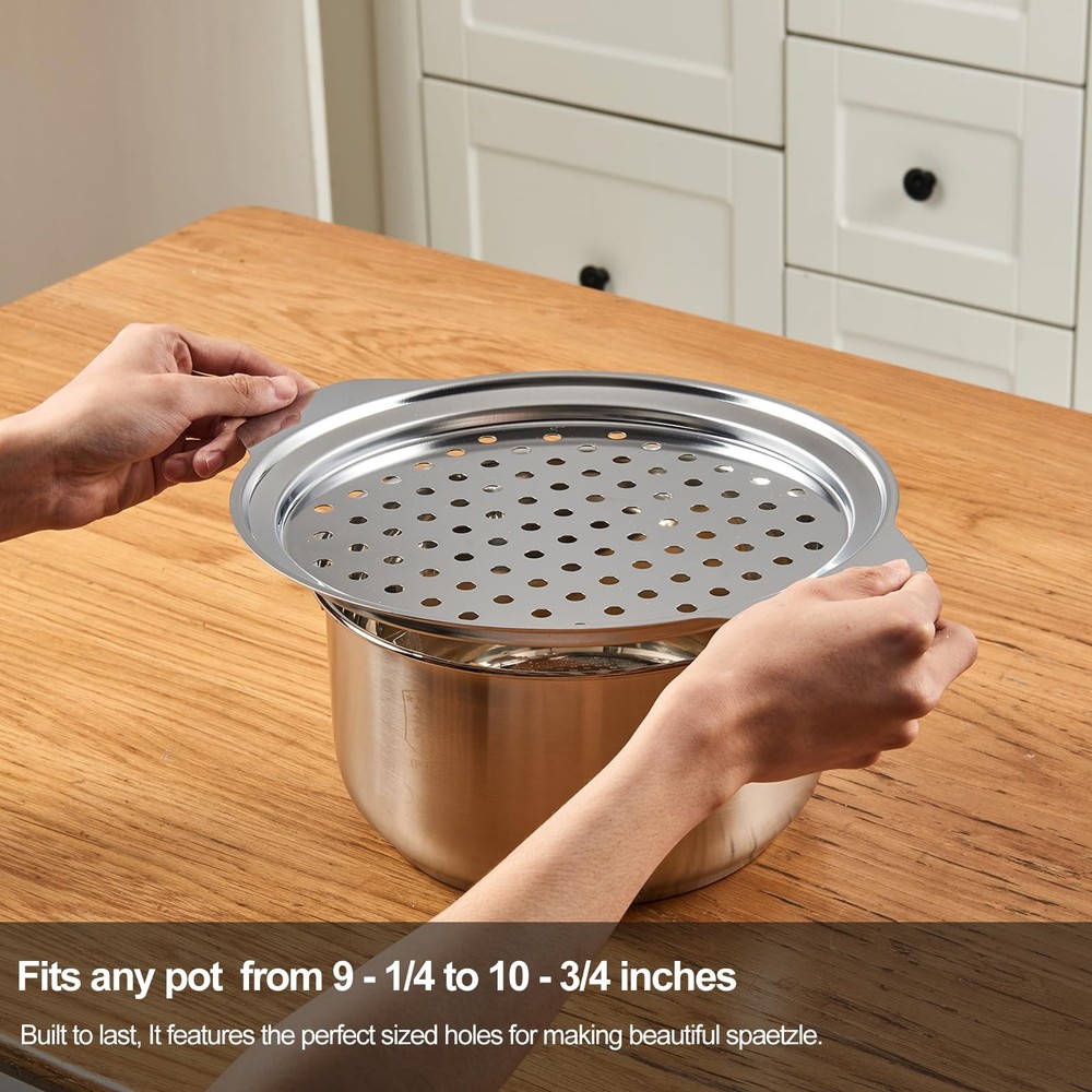 Premium Stainless Steel Spaetzle Maker Lid with Scraper, Large, Silver