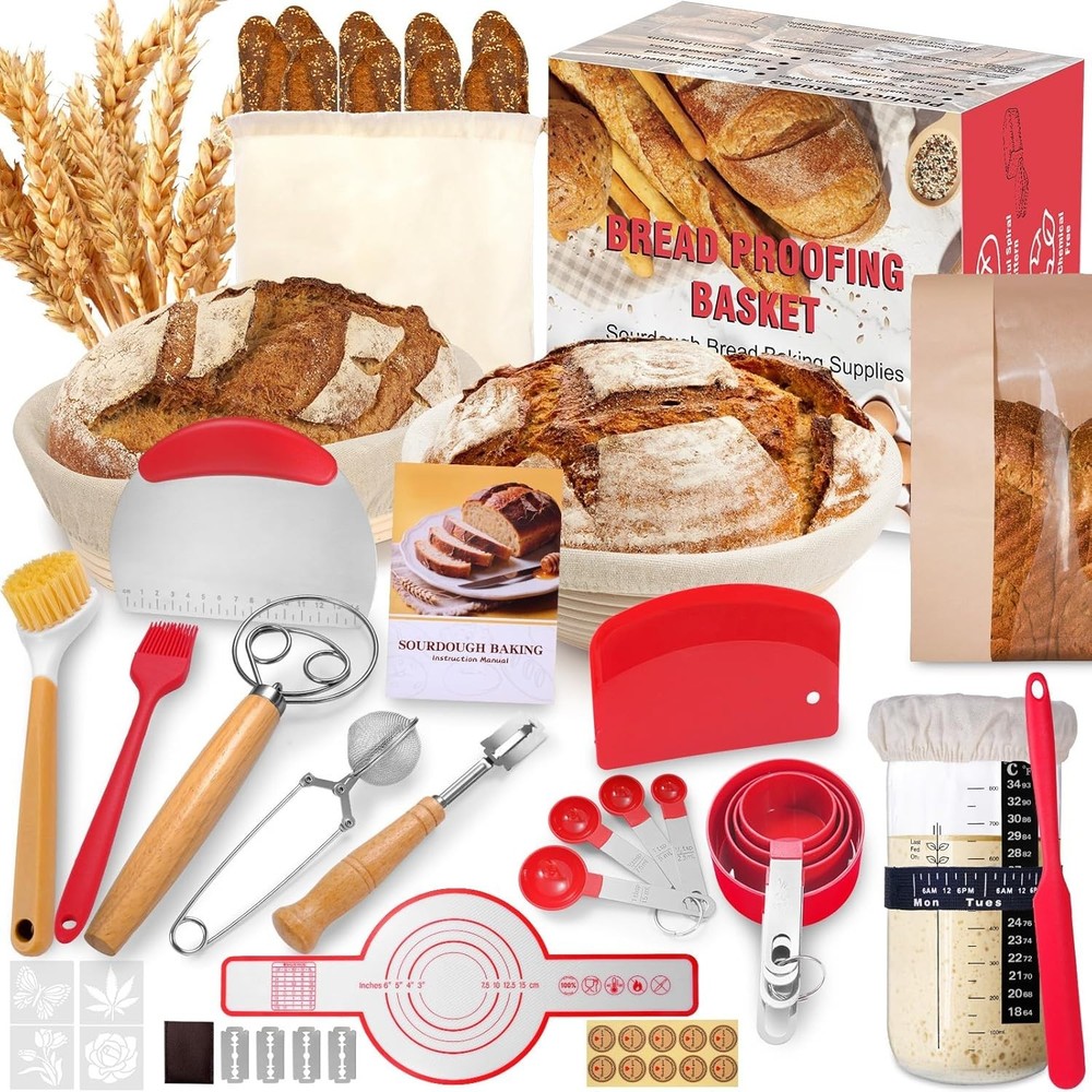 Beginner-Friendly Sourdough Bread Kit with Banneton & Tools for Artisan Baking
