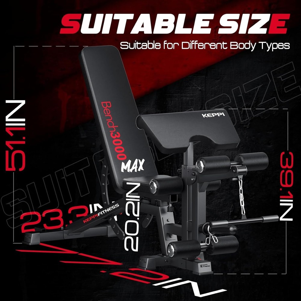 Adjustable Weight Bench - Leg Pad & Preacher Pad with Stability Features