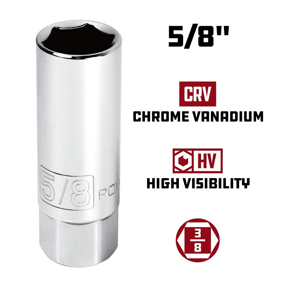 Powerbuilt 3/8-Inch Drive Spark Plug Socket Set, 6 Point, Plug, Grey