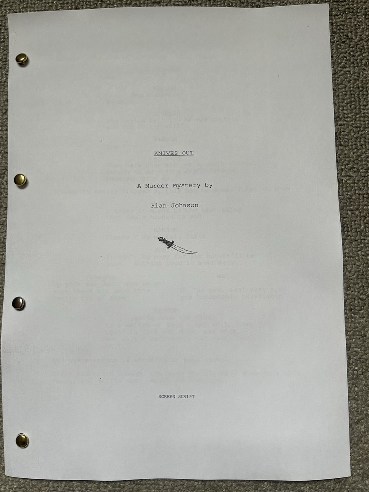 Knives Out Film Script. Jamie Lee Curtis, Daniel Craig.