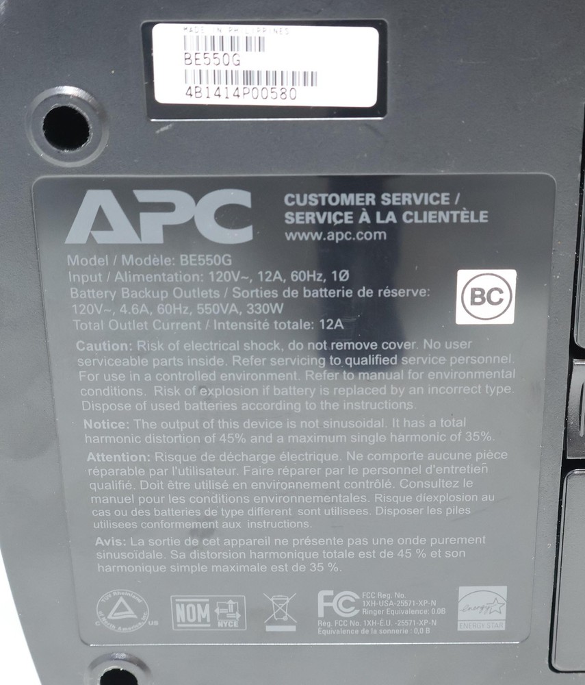 APC Back-UPS 550 Battery Backup & Surge Protector BE550G READ LISTING