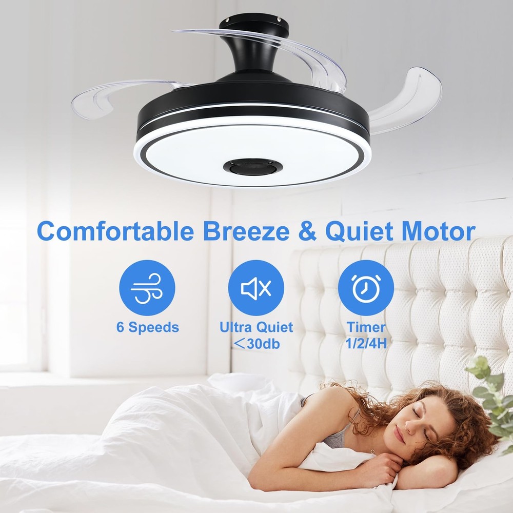42'' Retractable Ceiling Fan with Lights, Smart Ceiling Fan Light with Blueto...
