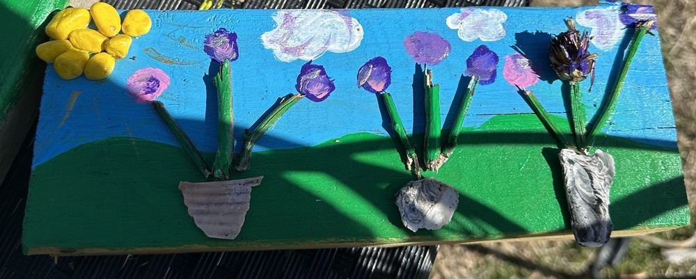 Custom Hand Painted Log Scape Flowers
