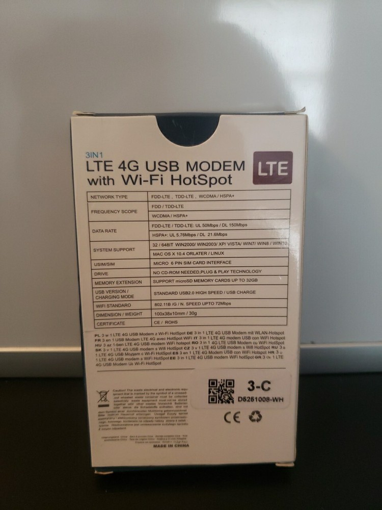 USB LTE 4G Modem With WiFi Hotspot Wireless Internet Key Read