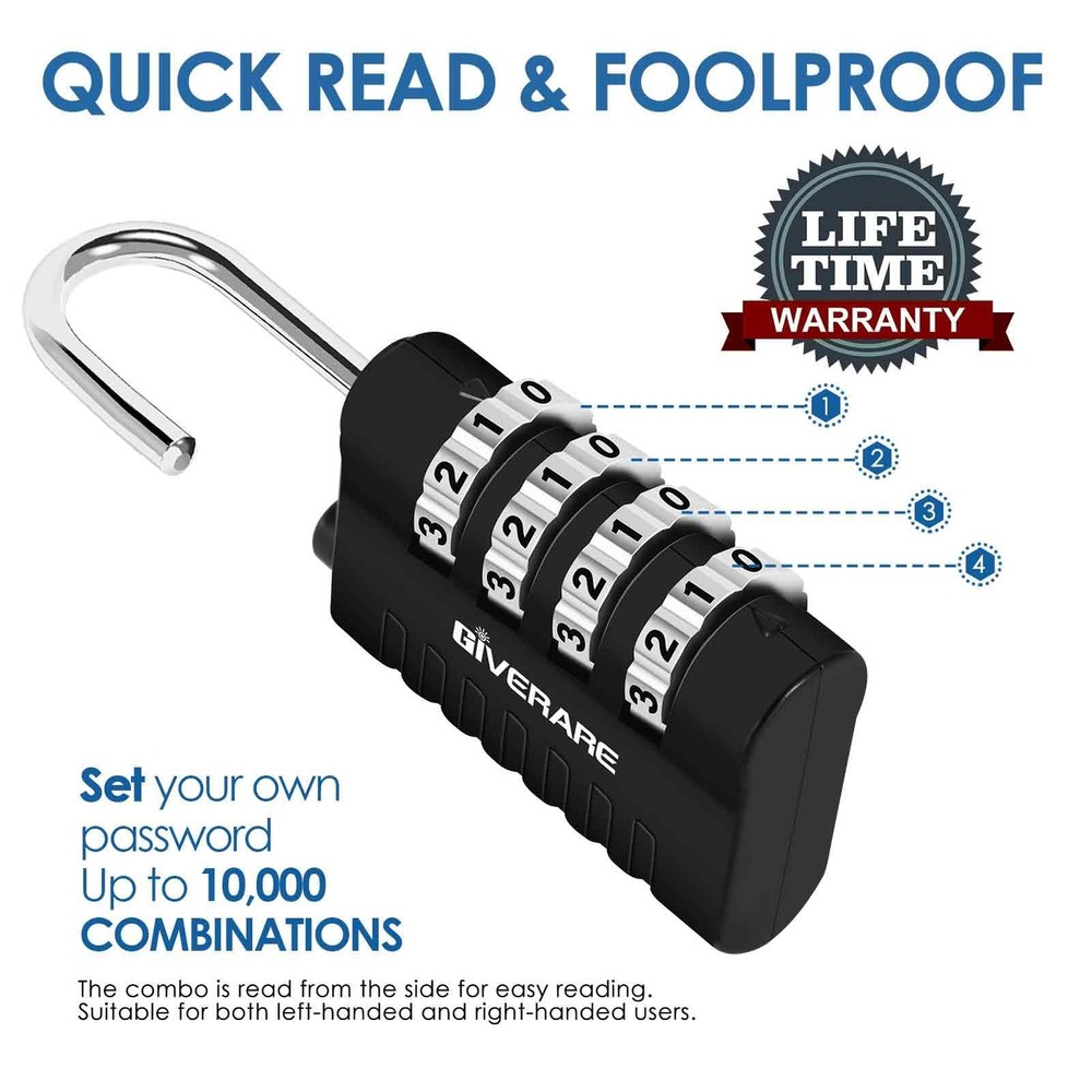 4 Pack Combination Lock, 4-Digit Padlock Keyless, Resettable 2black2silver