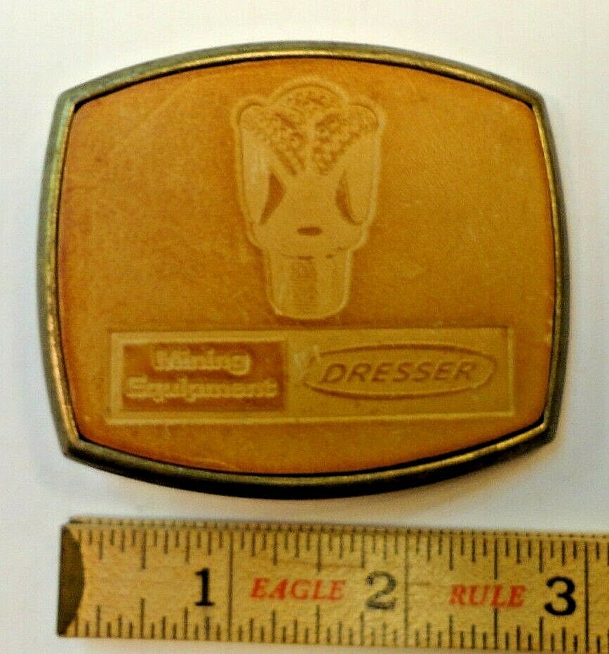 70's Dreeser Leather Belt Buckle Mining Equipment Defuncted
