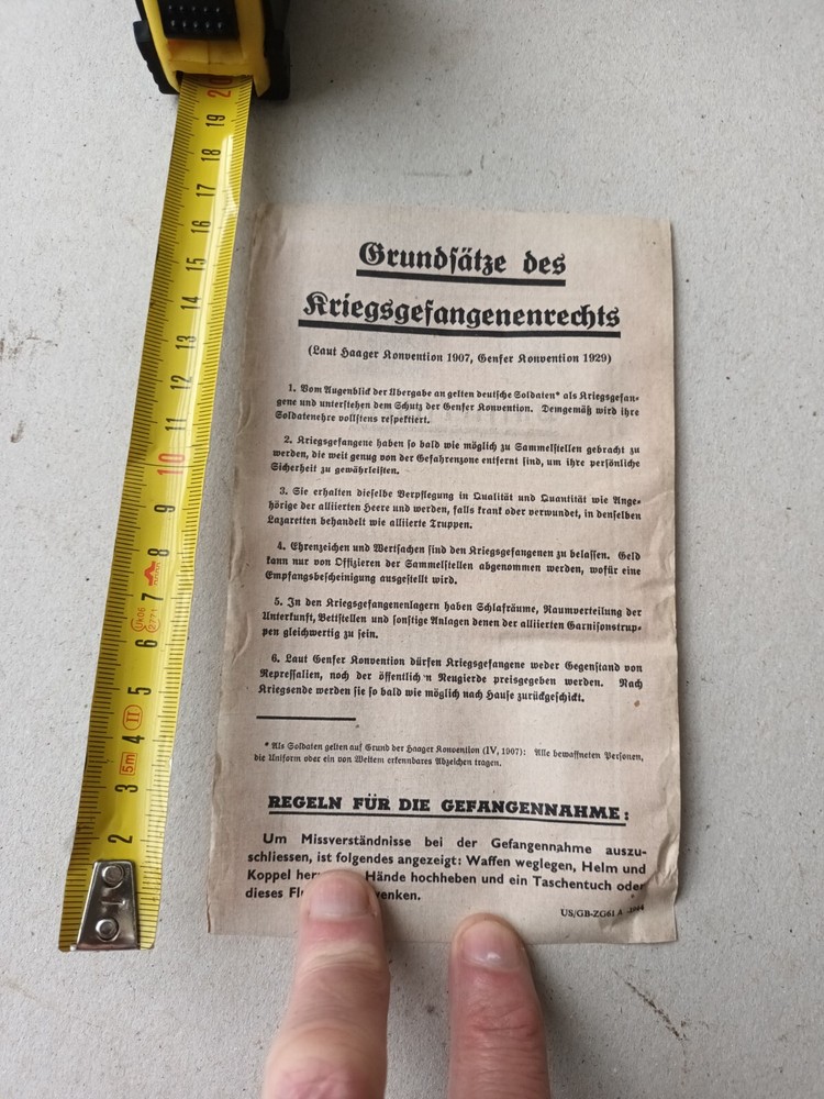 Germany Safe Conduct Surrender Leaflet 1944 WW2 US