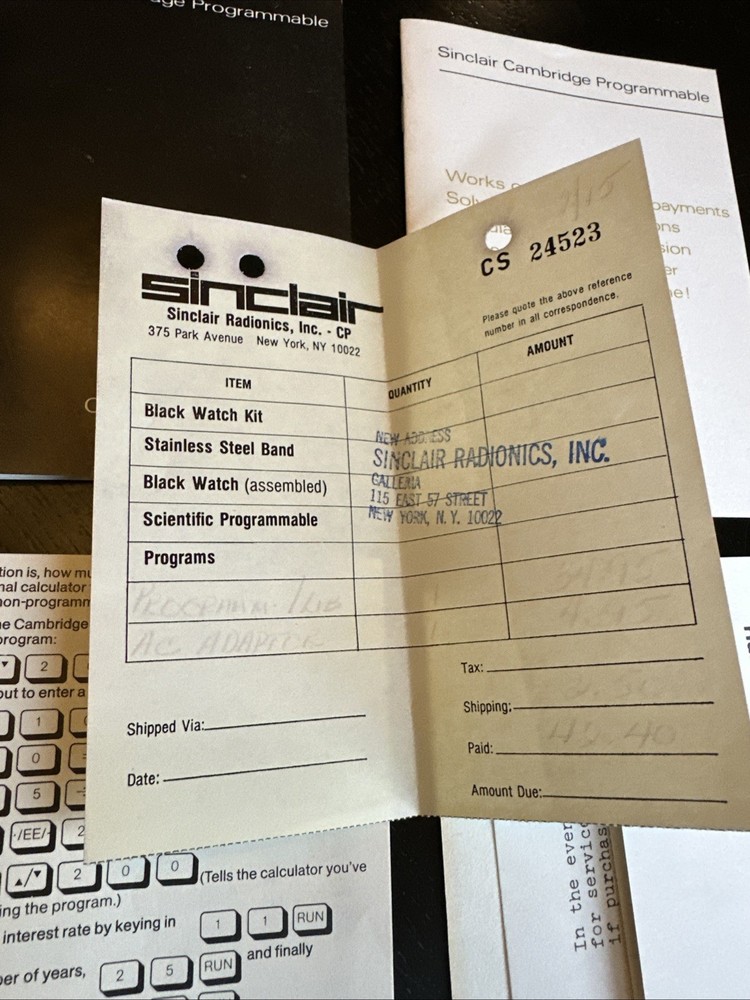 Sinclair Cambridge Programmable Calculator with Original Box, Receipt and More.