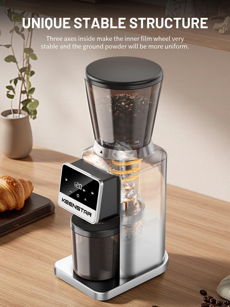 Conical Coffee Bean Grinder with 34 Grind Settings for Home Use, Precision Timer