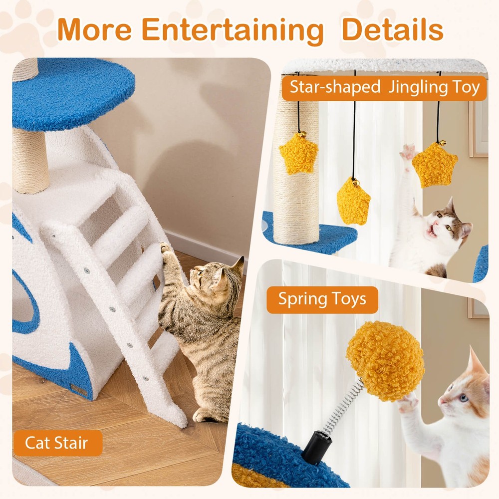 Space Theme Cat Tree w/ Sisal Covered Scratching Posts UFO-shaped Top Perch