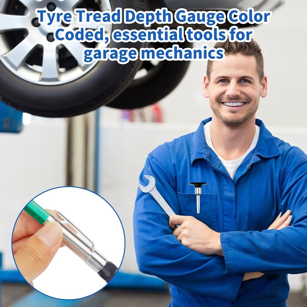 Tire Tread Depth Gauge 5Pcs Color Coded Tread...