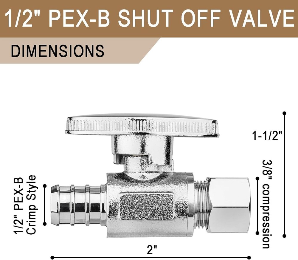 10PCS 1/2" PEX x 3/8" Compression Angle Stop Valve Brass Shut Off Valve