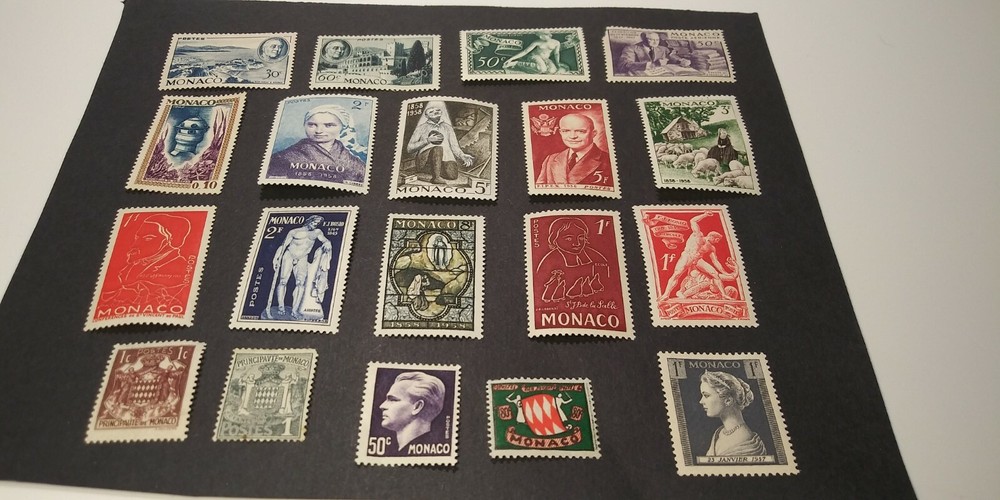 Monaco Postage - 19 Mint stamps - very nice condition - some previously hinged 