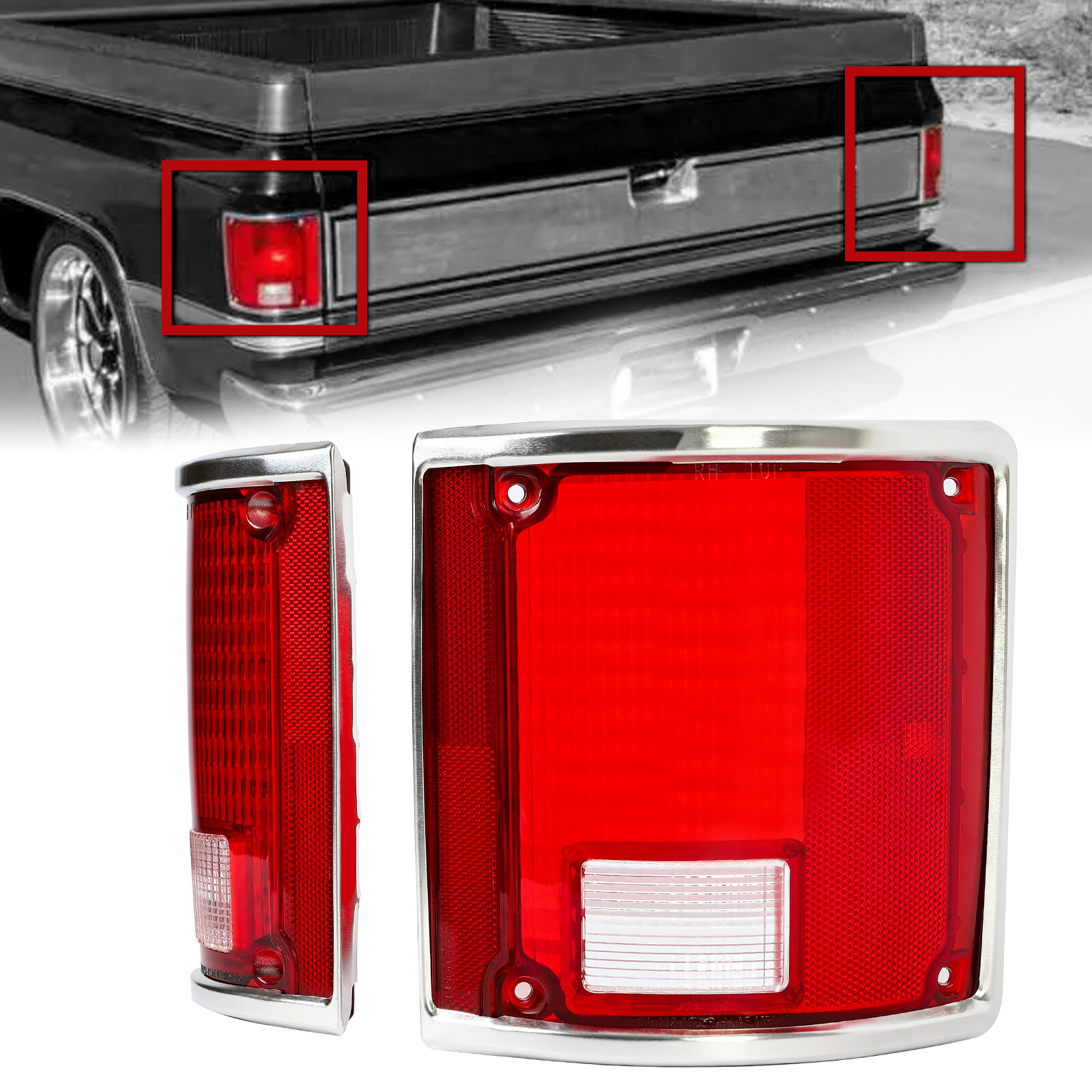Tail Lights Taillamps w/chrome Bezel Pair For 73-91 Chevrolet C10 K10 GMC Sierra