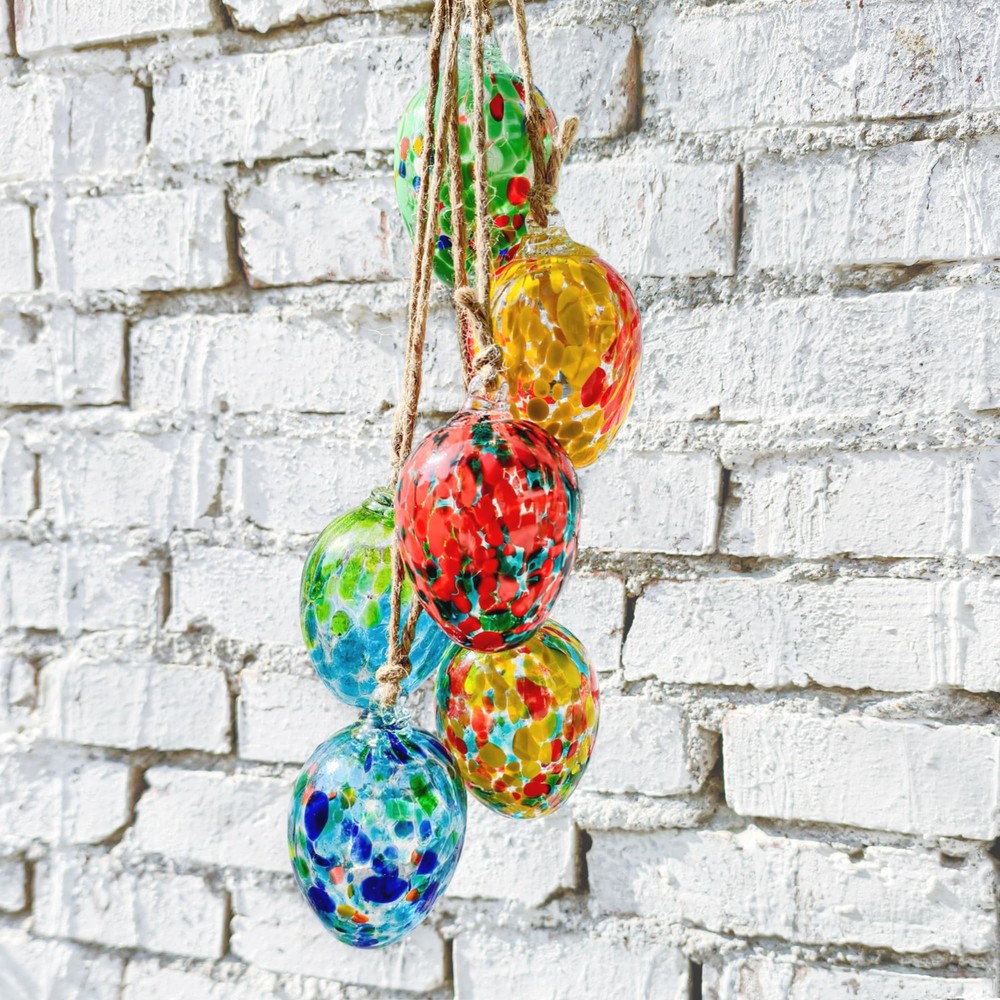 6pcs Colorful Hanging Easter Decorations Hand Blown Glass Easter Eggs Hanging...
