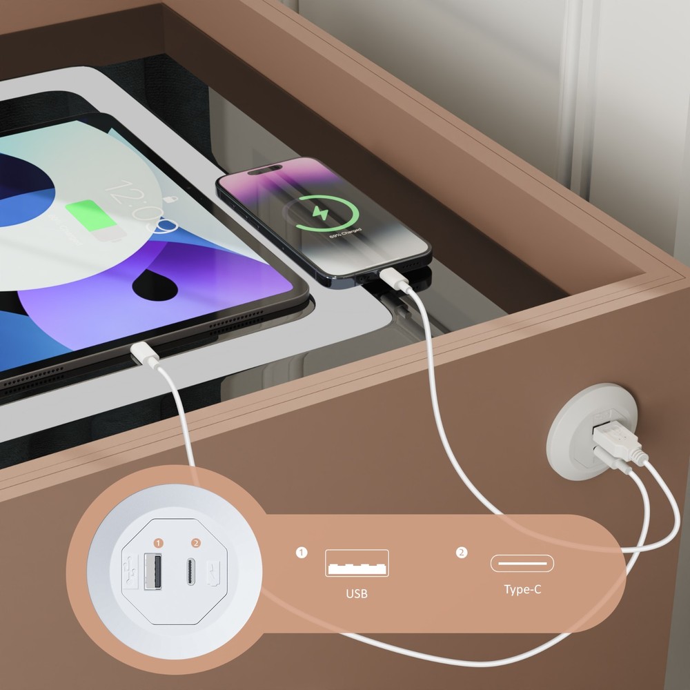 20" Tall Smart nightstand with combination lock &Bluetooth player(Light coffee)